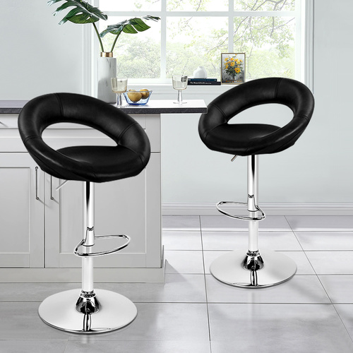 ALFORDSON 2x Bar Stools Ovadia Kitchen Swivel Chair Leather Gas Lift BLACK