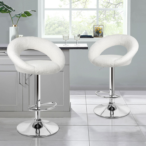 ALFORDSON 2x Bar Stools Ovadia Kitchen Swivel Chair Boucle Gas Lift White