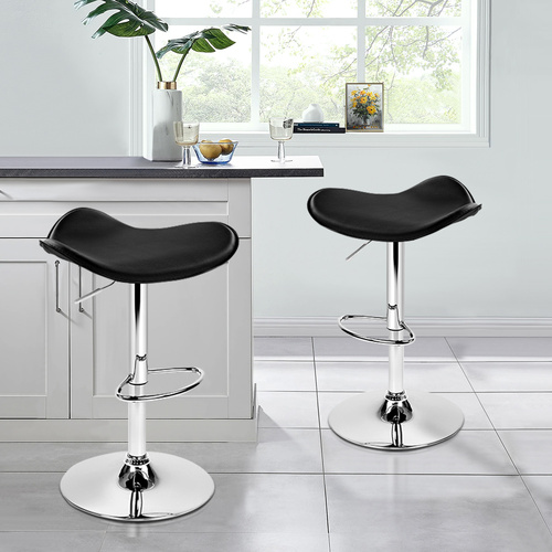 ALFORDSON 2x Bar Stools Portia Kitchen Swivel Chair Leather Gas Lift BLACK