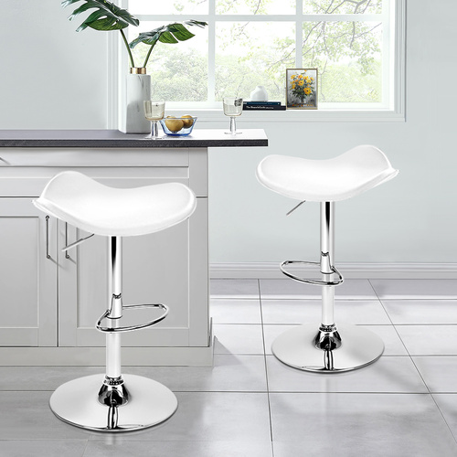 ALFORDSON 2x Bar Stools Portia Kitchen Swivel Chair Leather Gas Lift WHITE