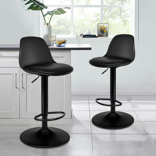 ALFORDSON 2x Bar Stools Kitchen Swivel Chair Leather Gas Lift Philip BLACK