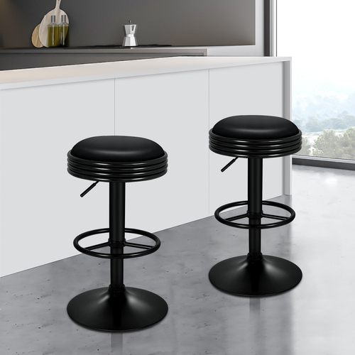 ALFORDSON 2x Bar Stools Sade Kitchen Swivel Chair Leather Gas Lift BLACK