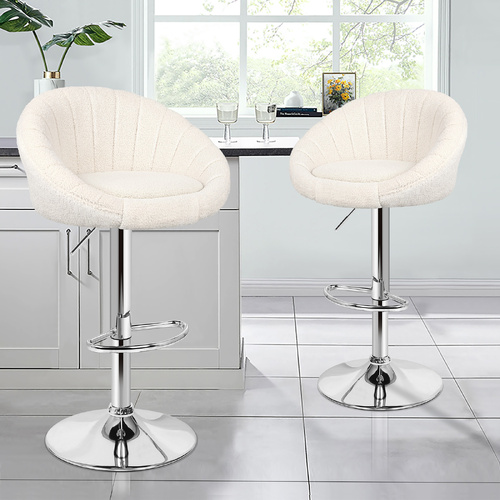 ALFORDSON 2x Bar Stools Gas Lift Sherpa Bar Chairs Kitchen Swivel Susan BEIGE