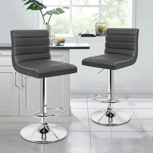 ALFORDSON 2x Bar Stools Ruel Kitchen Swivel Chair Leather Gas Lift GREY