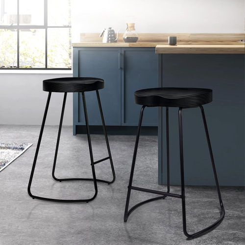 ALFORDSON 2x Bar Stools 65cm Tractor Kitchen Wooden Vintage Chair Black [Pre-order, Send by 04/10]