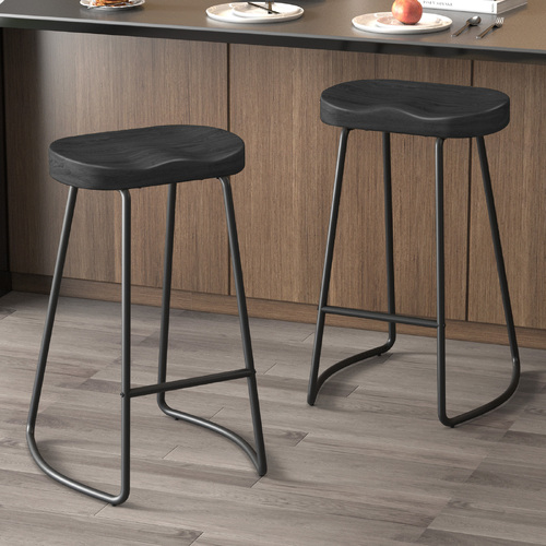 ALFORDSON 2x Bar Stools 75cm Tractor Kitchen Wooden Vintage Chair Black