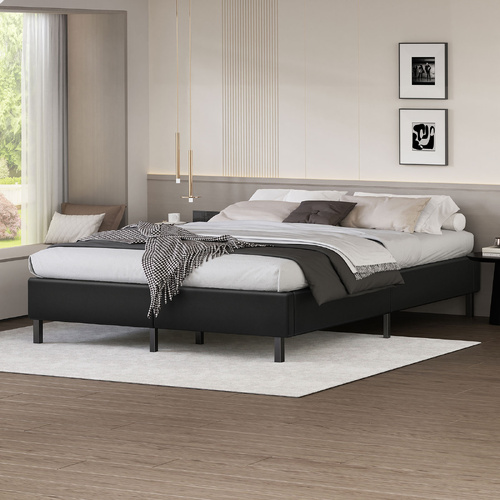 ALFORDSON Bed Frame Double Size Mattress Base Foundation Black Leather BASEL
