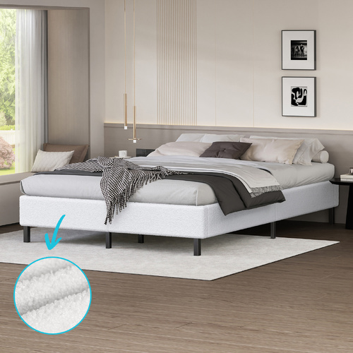 ALFORDSON Bed Frame King Size Mattress Base Foundation White Boucle BASEL