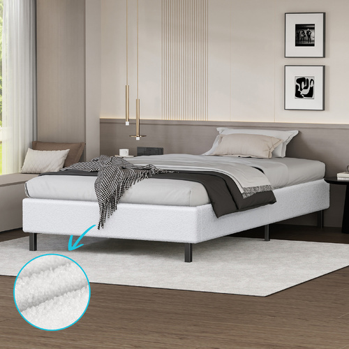 ALFORDSON Bed Frame Single Size Mattress Base Foundation White Boucle BASEL