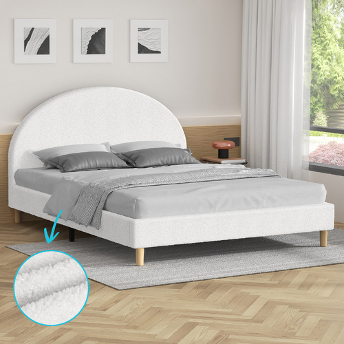 ALFORDSON Bed Frame Double Size Mattress Base Platform White Boucle CALLA