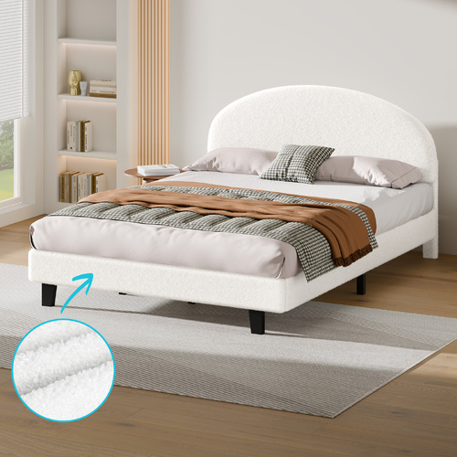 ALFORDSON Bed Frame King Size Boucle Mattress Base Platform White Wooden