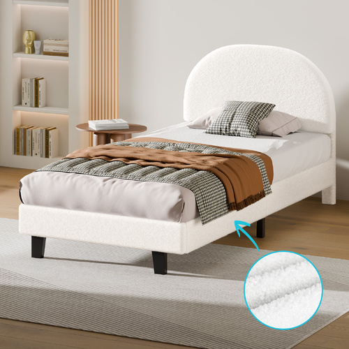 ALFORDSON Bed Frame King Single Size Boucle Mattress Base Platform White Wooden