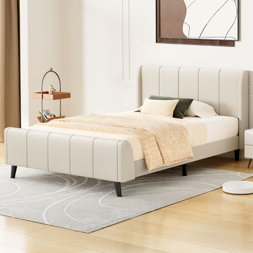 ALFORDSON Bed Frame King Single Tufted Headboard Base Beige Fabric HUNDOLF