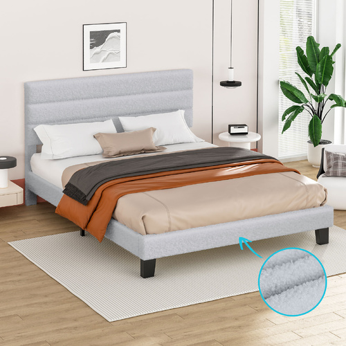 ALFORDSON Bed Frame Double Size Upholstered Boucle Grey Mattress Base Platform