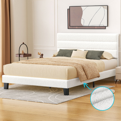 ALFORDSON Bed Frame Double Size Upholstered Platform White Boucle HARLENE