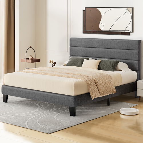 ALFORDSON Bed Frame Double Size Upholstered Platform Grey Fabric HARLENE