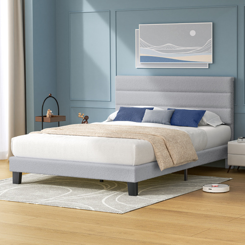 ALFORDSON Bed Frame Queen Size Upholstered Platform Grey Boucle HARLENE