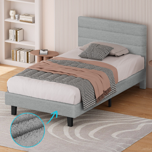 ALFORDSON Bed Frame King Single Size Boucle Mattress Base Platform Wooden Grey