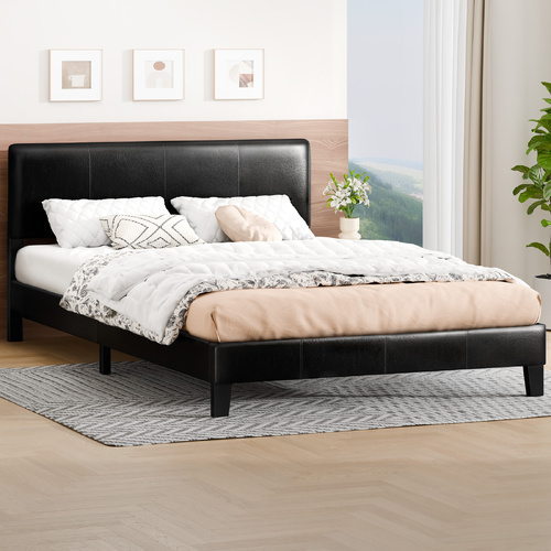 ALFORDSON Bed Frame Double Size Mattress Base Platform Leather Black Linus