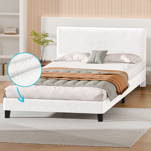 ALFORDSON Bed Frame Double Size Boucle White Mattress Base Platform Wooden