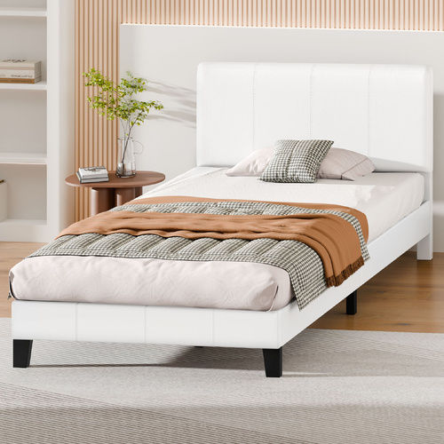 ALFORDSON Bed Frame King Single Mattress Base Platform Leather White Linus