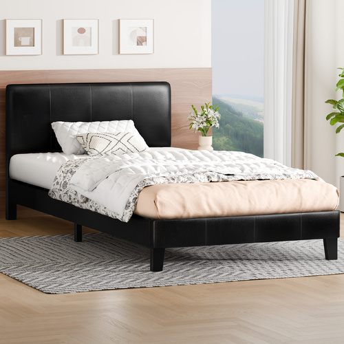ALFORDSON Bed Frame Single Size Mattress Base Platform Leather Black Linus