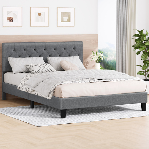ALFORDSON Bed Frame King Size Tufted Headboard Modern Fabric Grey Meduna
