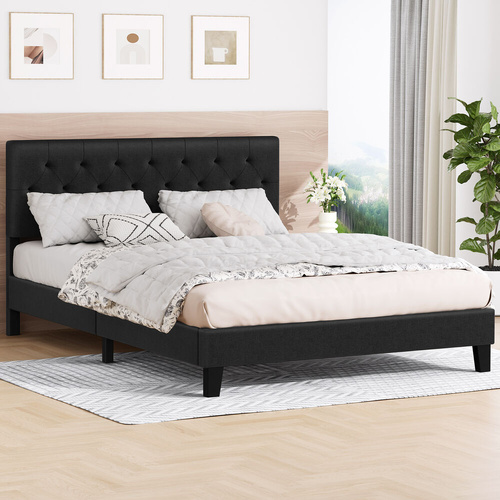 ALFORDSON Bed Frame Queen Size Tufted Headboard Modern Fabric Charcoal Meduna