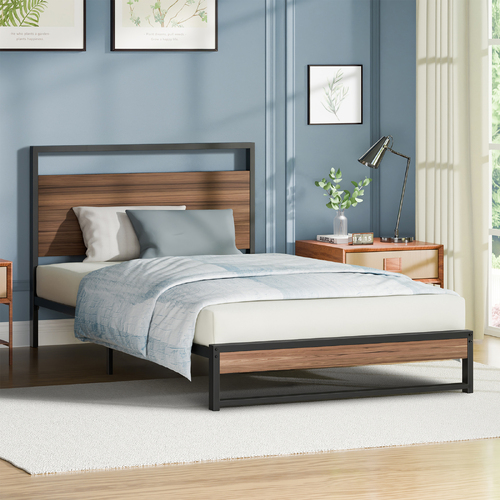 ALFORDSON Metal Bed Frame Single Size Industrial Platform Mattress Base Wood