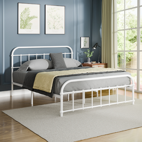 ALFORDSON Metal Bed Frame Double Size Mattress Base Industrial Platform White