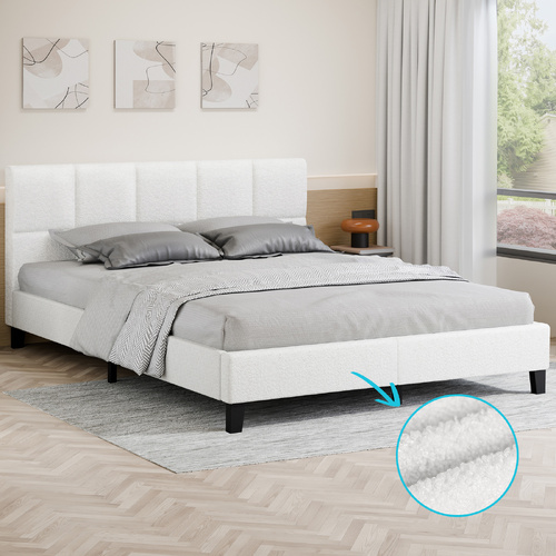 ALFORDSON Bed Frame King Size Wooden Platform Mattress Base Boucle Fabric