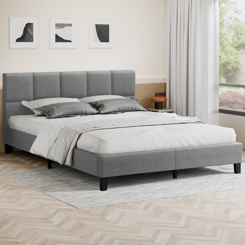 ALFORDSON Bed Frame King Size Wooden Platform Mattress Base Fabric Grey