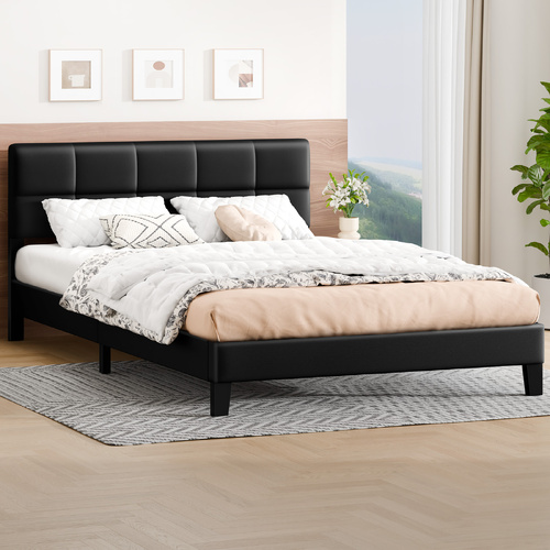 ALFORDSON Bed Frame King Size Wooden Slats Platform Leather Black Paula