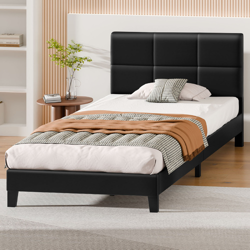 ALFORDSON Bed Frame King Single Wooden Slats Platform Leather Black Paula