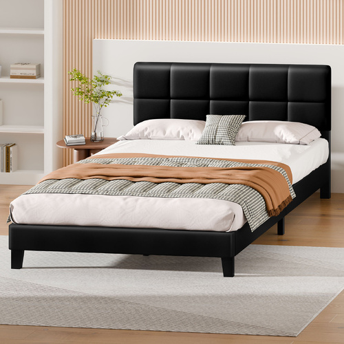 ALFORDSON Bed Frame Queen Size Wooden Slats Platform Leather Black Paula
