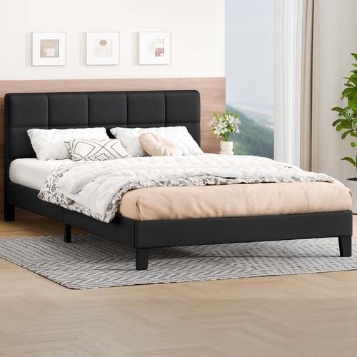 ALFORDSON Bed Frame Queen Size Wooden Slats Platform Fabric Charcoal Paula