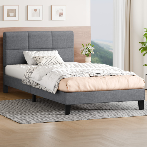 ALFORDSON Bed Frame Single Size Wooden Slats Platform Fabric Grey Paula