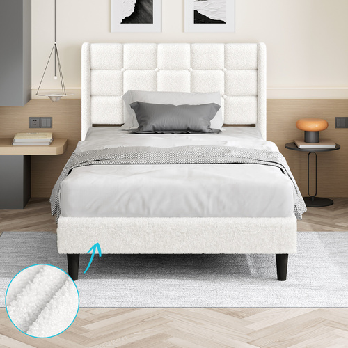 ALFORDSON Bed Frame King Single Upholstered Wingback Boucle White Mattress Base