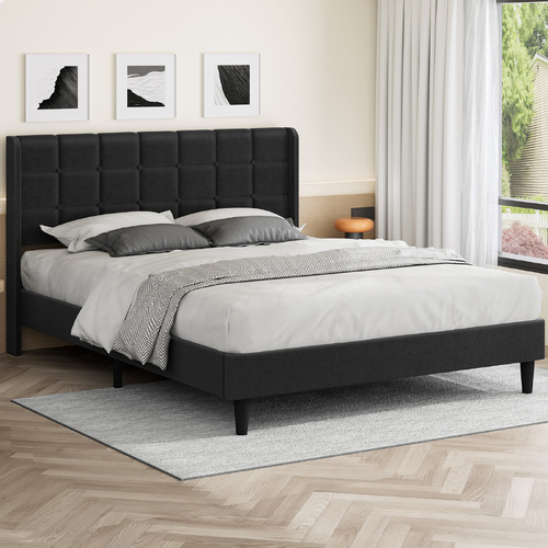 ALFORDSON Bed Frame Queen Size Upholstered Wingback Base Charcoal Fabric SARAH