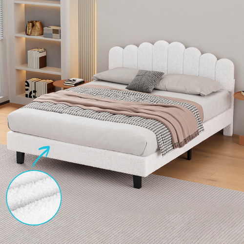 ALFORDSON Bed Frame Double Size Boucle White Mattress Base Wooden Platform