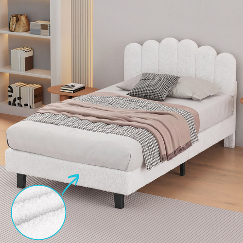 ALFORDSON Bed Frame King Single Size Boucle White Mattress Base Wooden Platform