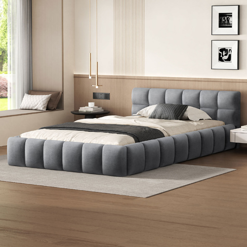 ALFORDSON Bed Frame Single Size Tufted Headboard Foundation Grey Velvet TALMON
