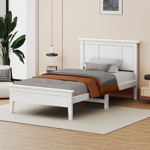 ALFORDSON Wooden Bed Frame Single Size Mattress Base Pine Timber White TALIA