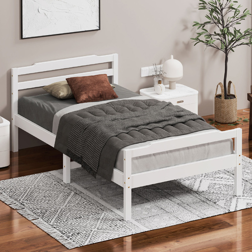 ALFORDSON Bed Frame Wooden King Single Mattress Base Platform Timber White DUBEM