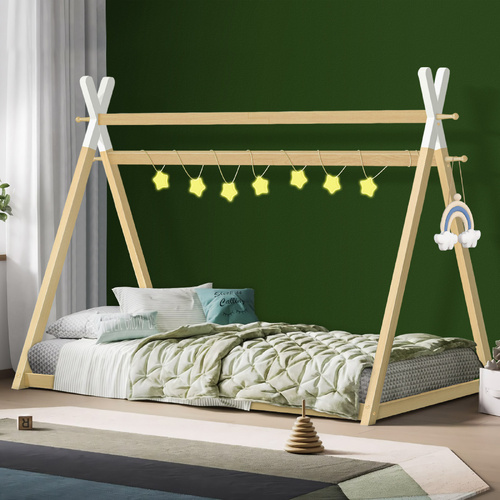 ALFORDSON Bed Frame Wooden Single Timber Teepee House Base Platform Oak TODD