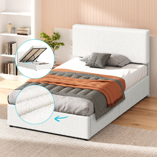 ALFORDSON Bed Frame King Single Gas Lift Storage Adjustable Headboard Boucle LURIA