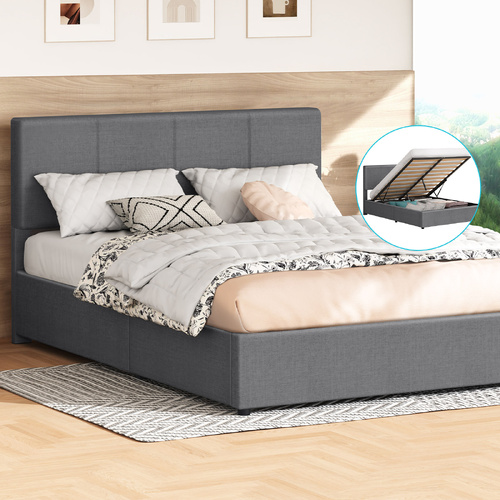 ALFORDSON Bed Frame Queen Gas Lift Storage Adjustable Headboard Grey LURIA