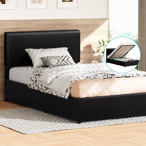 ALFORDSON Bed Frame Single Gas Lift Storage Adjustable Headboard Black LURIA