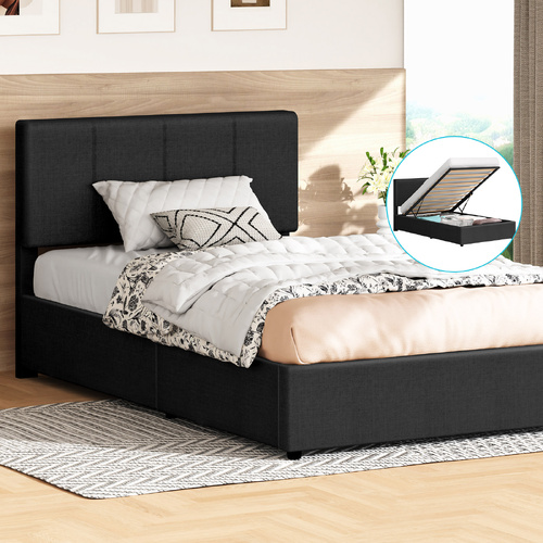 ALFORDSON Bed Frame Single Gas Lift Storage Adjustable Headboard Charcoal LURIA