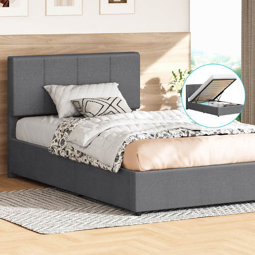 ALFORDSON Bed Frame Single Gas Lift Storage Adjustable Headboard Grey LURIA